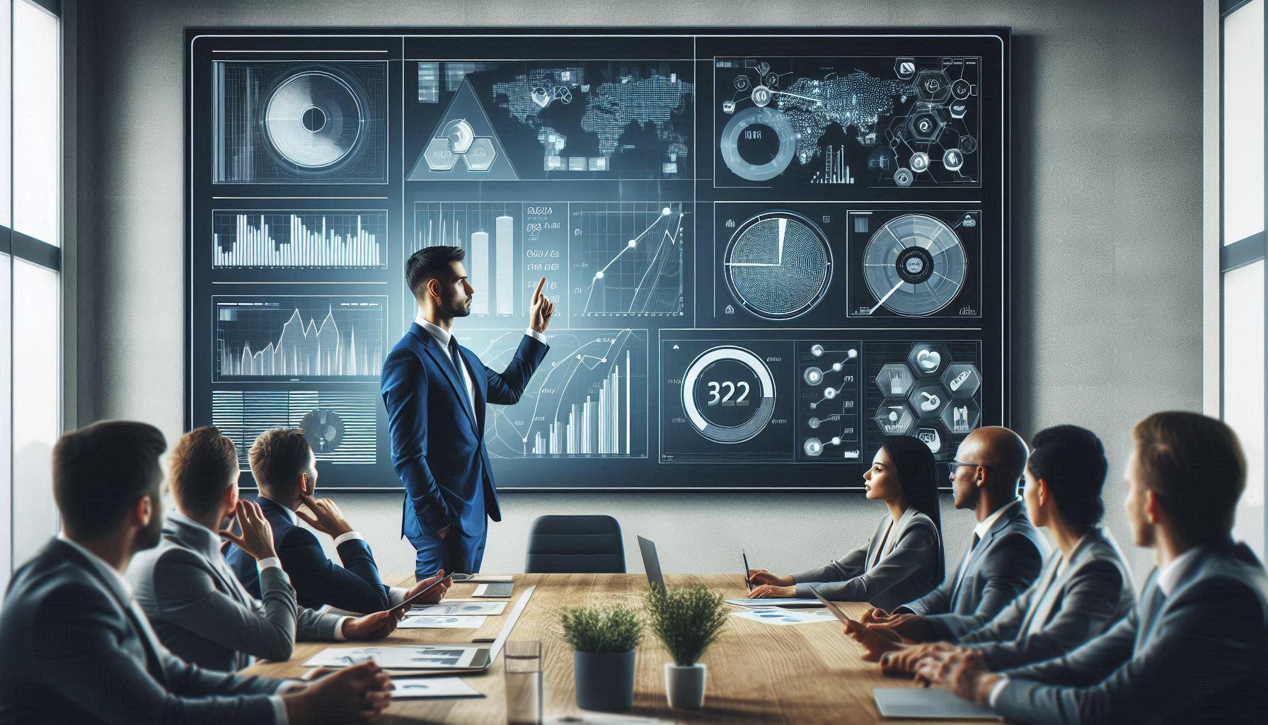 A team of CRO professionals analyzing charts and behavior data on a large screen, representing strategic data evaluation